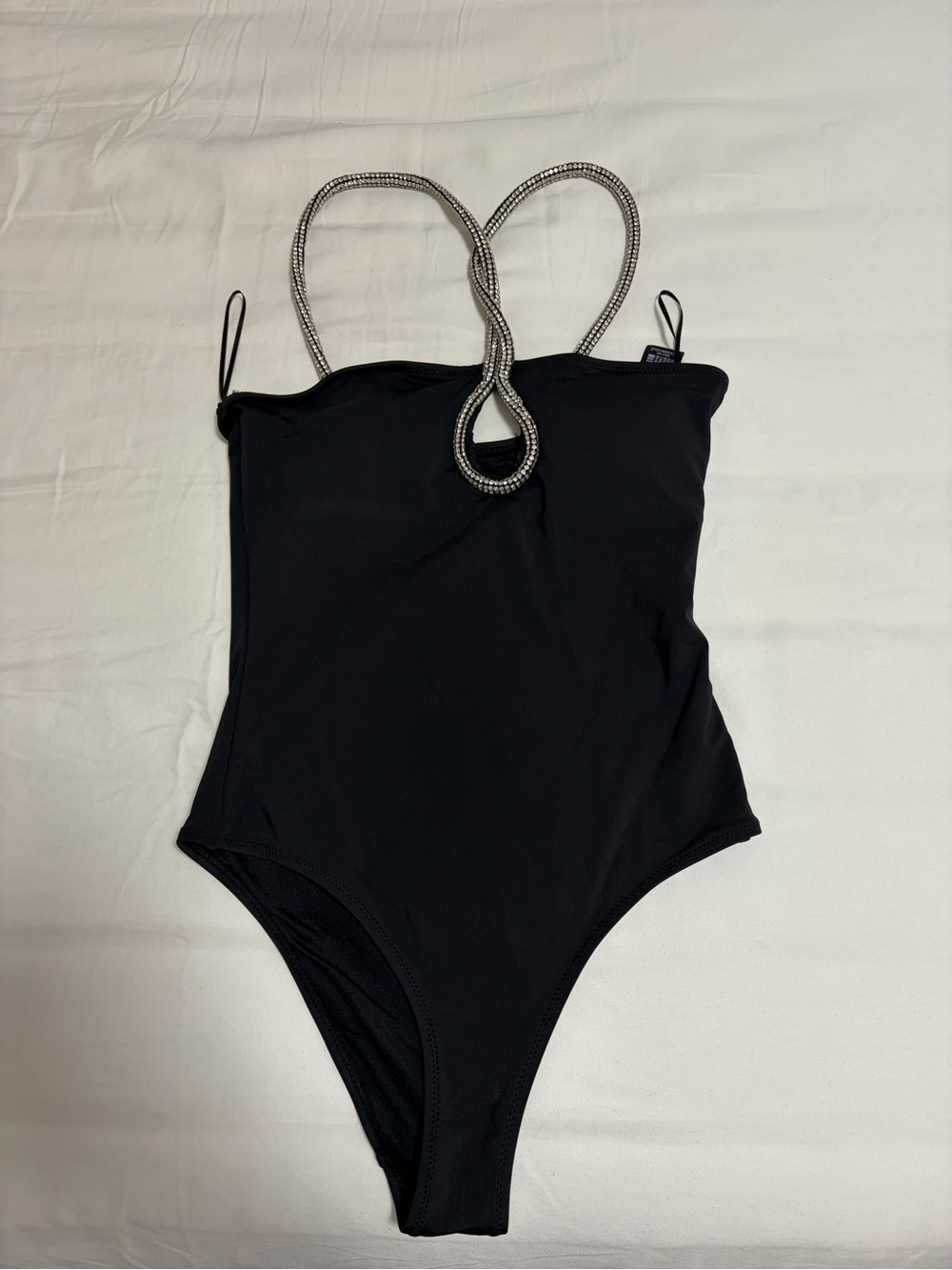 Zara Black One-Piece Swimsuit with Rhinestone Loop Straps